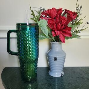 NEW Mainstays 30oz Insulated Textured Tumbler with Straw & Handle PINK & GREEN